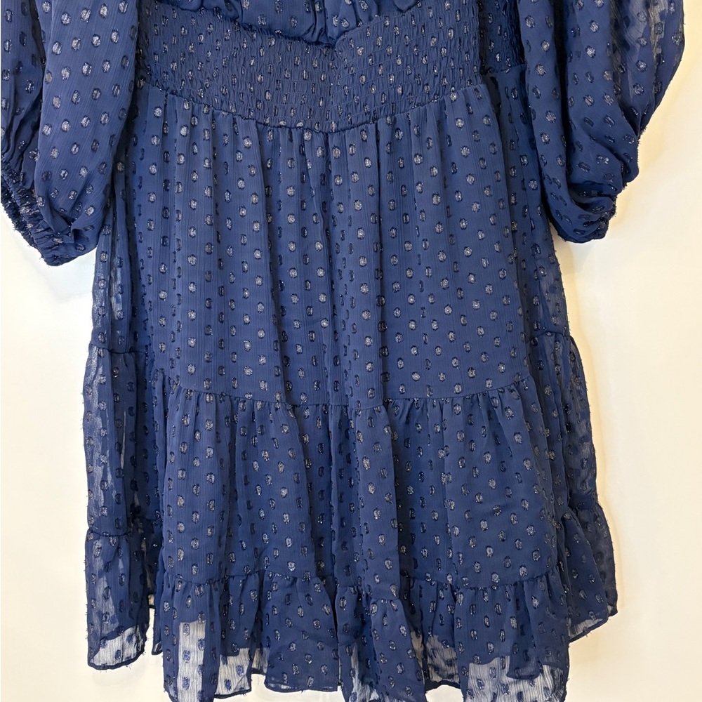 LAST CALL! PremierAmour Blue Tiered Midi Sequin Party Dress with Bishop Sleeves - Picture 8 of 8